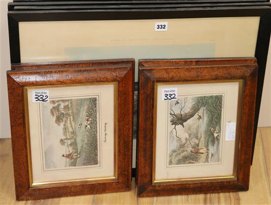 A set of six Fores hunting sketches, 36 x 46cm, and four later shooting prints